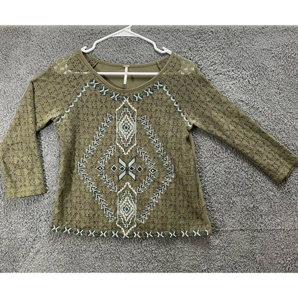 Free People Tops - Free People Womens Top Green Embroidered Size SP